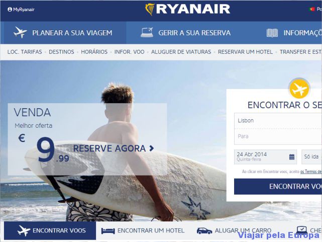 Print do site da Ryanair